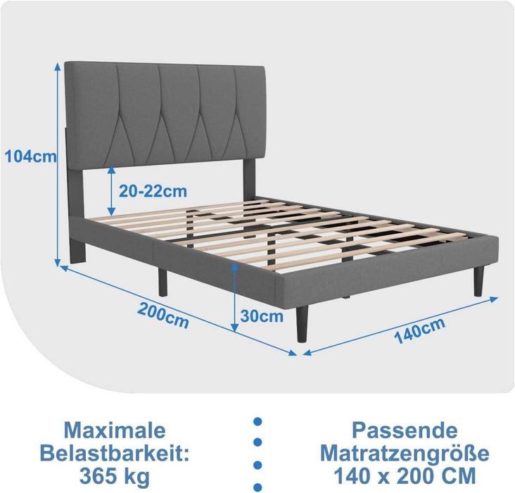Pat dublu cu tablie 140x200 cm - Livrare Gratuita