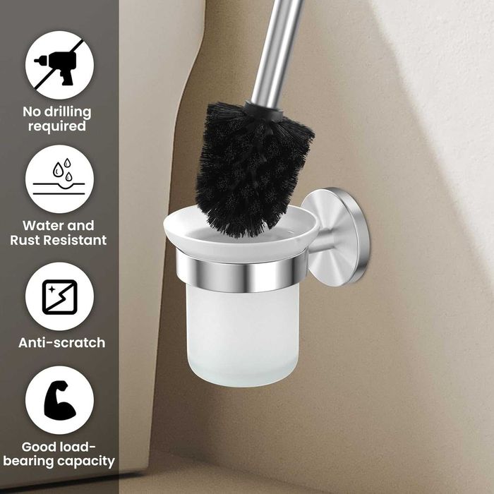 НОВИ! 2 броя Стенна четка за тоалетна, без пробиване, неръждаема стома