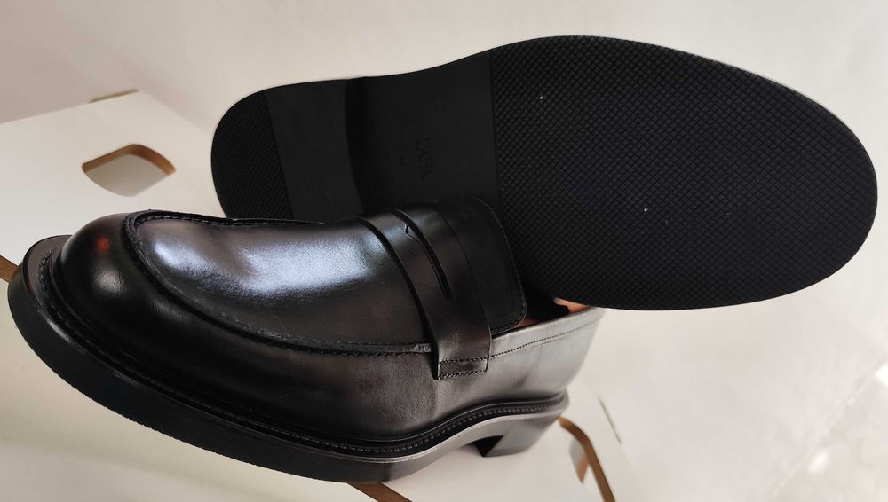 Pantofi loafer 44 44.5 penny ZARA NOI piele naturala negru