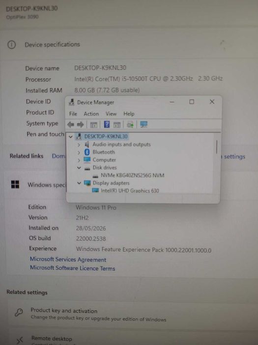 Mini PC Dell 3090 micro, i5-10500t, 8GB DDR4, 256GB ssd, WiFi