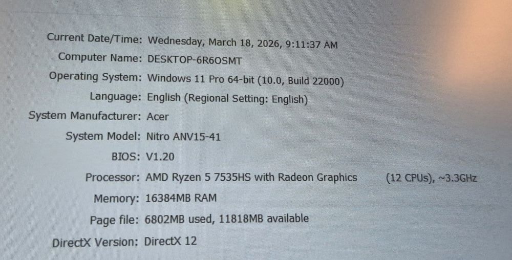 Laptop gaming Acer Nitro 165Hz RTX 4050 16GB DDR5 Full Box