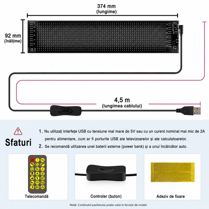 Panou LED Matrix Flexibil RGB, Control Aplicatie, Afisaj Publicitar 374x92mm,devil evies