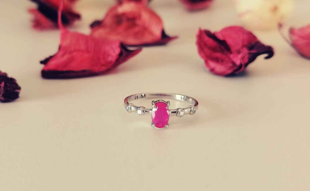 Inel din aur de 14K cu rubin natural și diamante naturale
