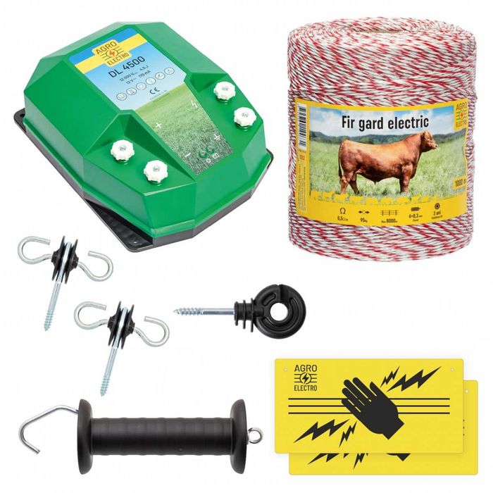 Pachet de bază gard electric 1000 m, 4,5 J, pentru animale domestice