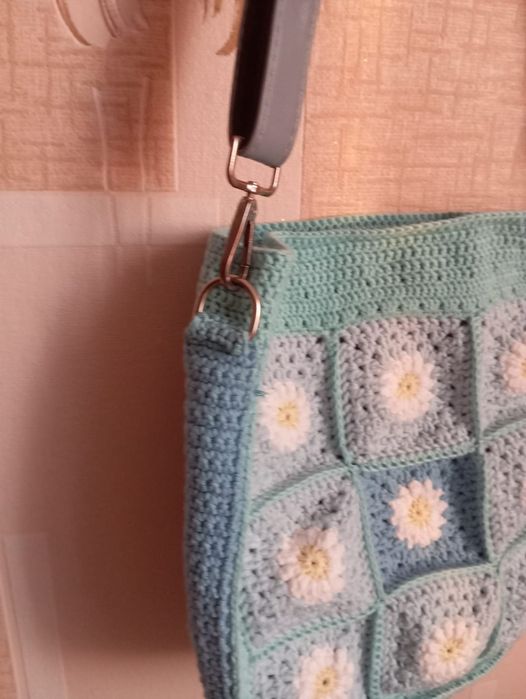Сумка вязаная, снежинки