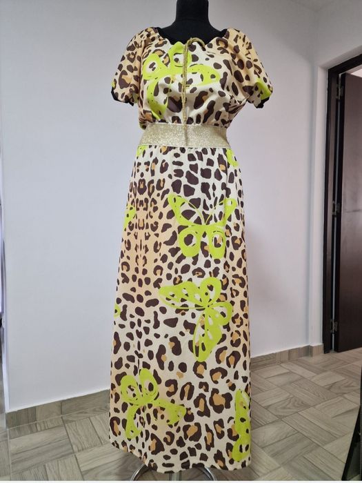 Rochie lunga animal print, talie elastica;