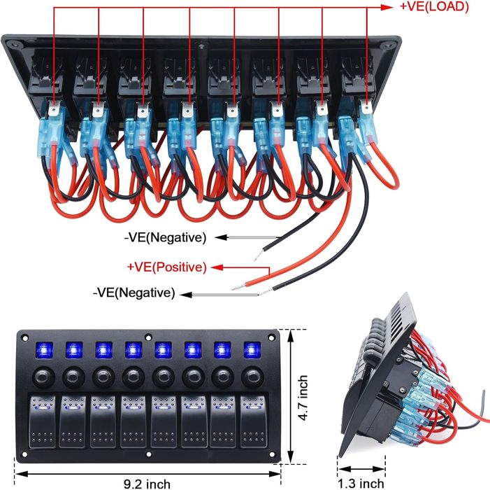 8-Канален Водоустойчив Панел с Превключватели 12V/24V за лодки, кемпер