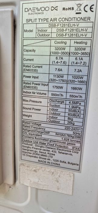 Продавам инверторен  климатик Daewoo от енергиен клас А++