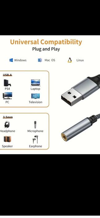 Аудио адаптерен кабел USB към aux жак 3.5