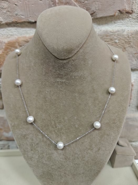 Colier aur alb cu perle 5.44gr 14k (r)