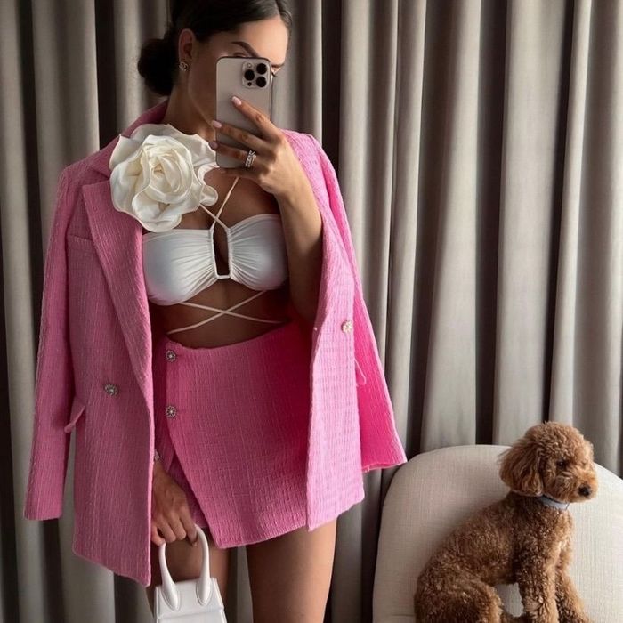 Розово сако Zara, полапанталон, размер XS