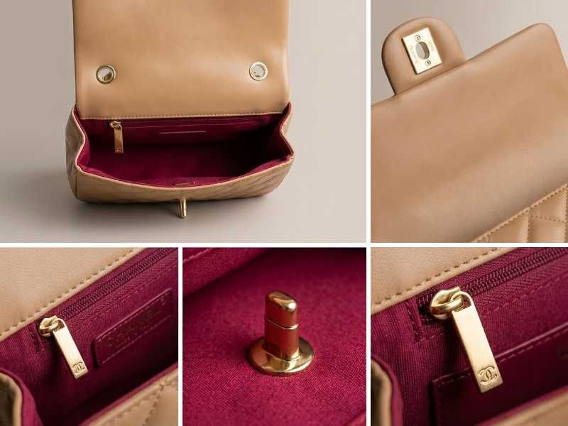 Дамска чанта Chanel Mini Classic в бежов и светло син цвят