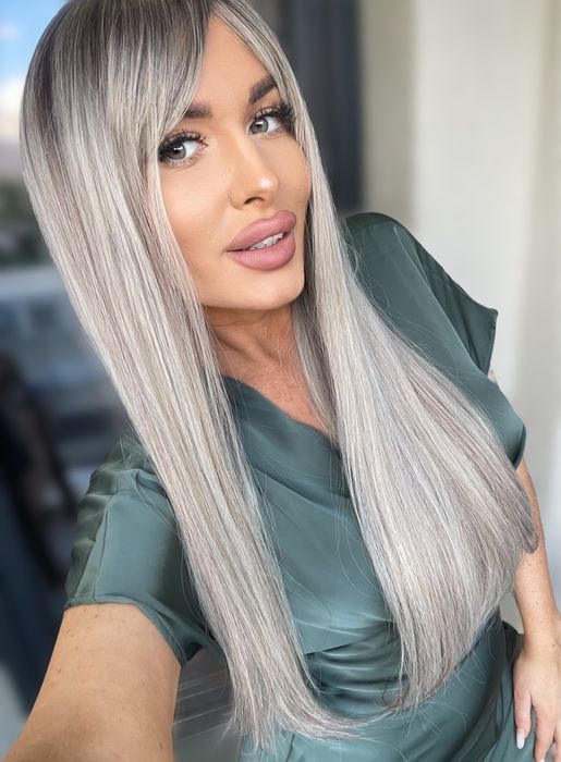 Peruca semi naturala blond gri ombre + spray peruci