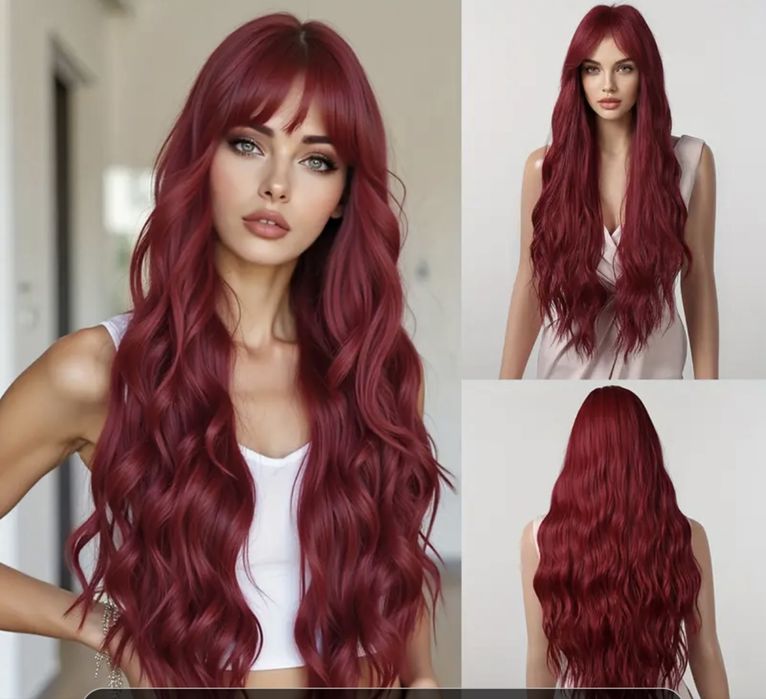 Дълга червена коса перука с бретон – Дължина : 76 см - Термоустойчива