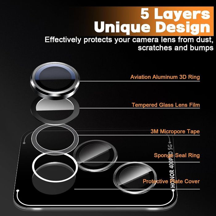 Стъклен Протектор за Камера Тип Рингове за Honor 400 Pro / 400 Lite