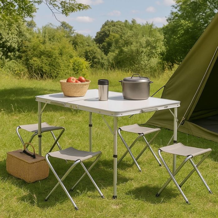 Комплект сгъваема алуминиева маса с 4 стола