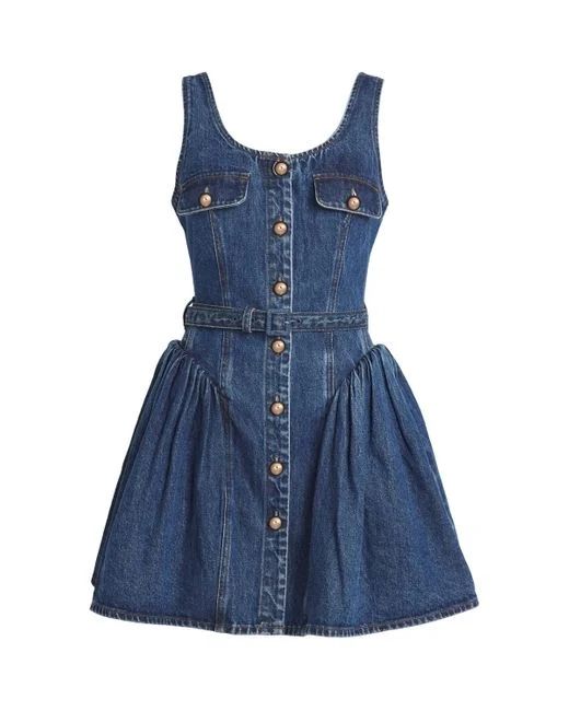 Rochie mini Self-Portrait din denim cu nasturi aurii
