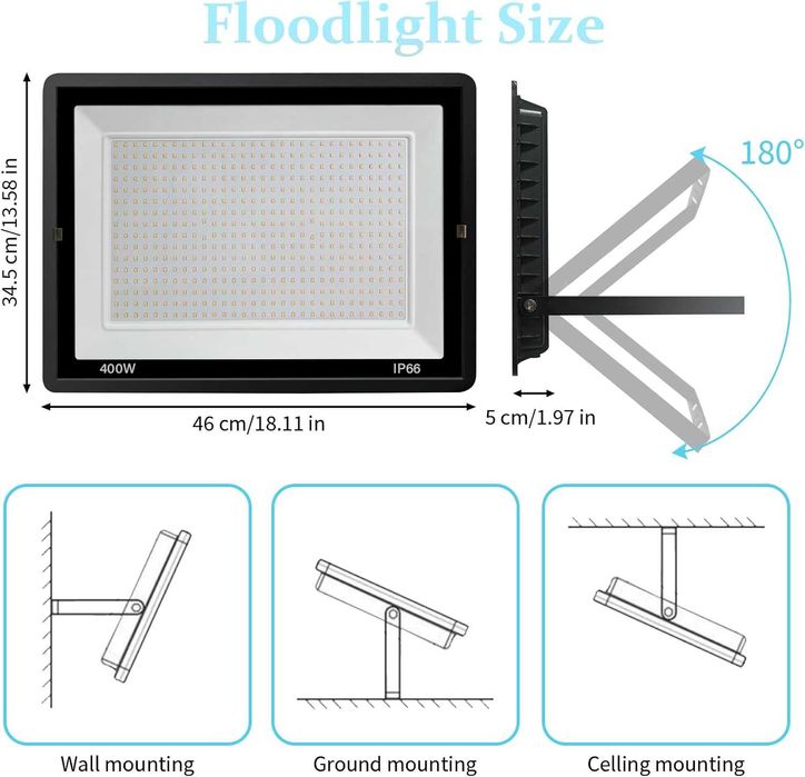 Proiector LED 400W Profesional – Protecție IP66, Ultra-Luminos (Nou)