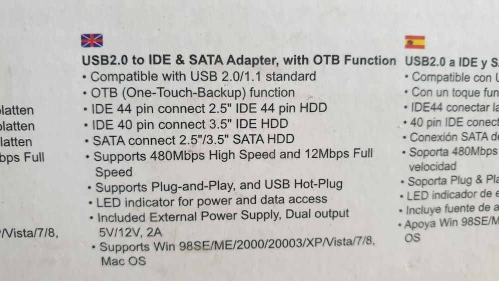 USB 2.0 to IDE & SATA Adapter