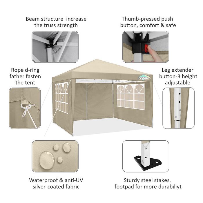 COBIZI Canopy 10x10 Pop Up Canopy Водоустойчива Tent Изскачаща палатка