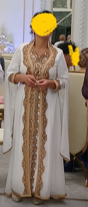 Платье тойское вечернее красивое белое с золотом