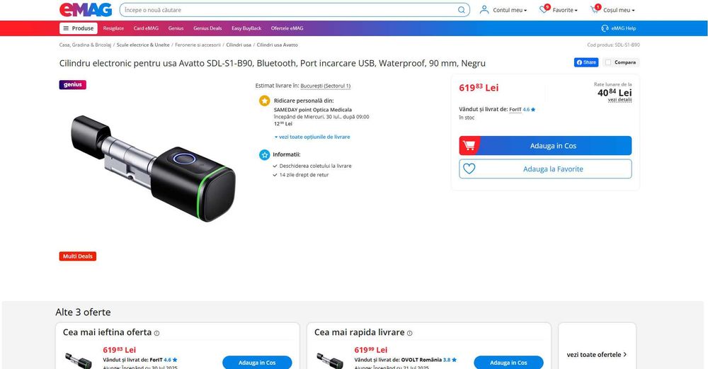 Yala/Cilindru broasca SMART , WiFi + APP, 60-90mm, REDUS de la 620RON