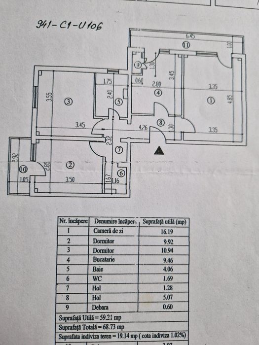 Vând Ap 3 camere, et. 4/4 , 2 balcoane , 2 băi, CT, AC, Termopan.