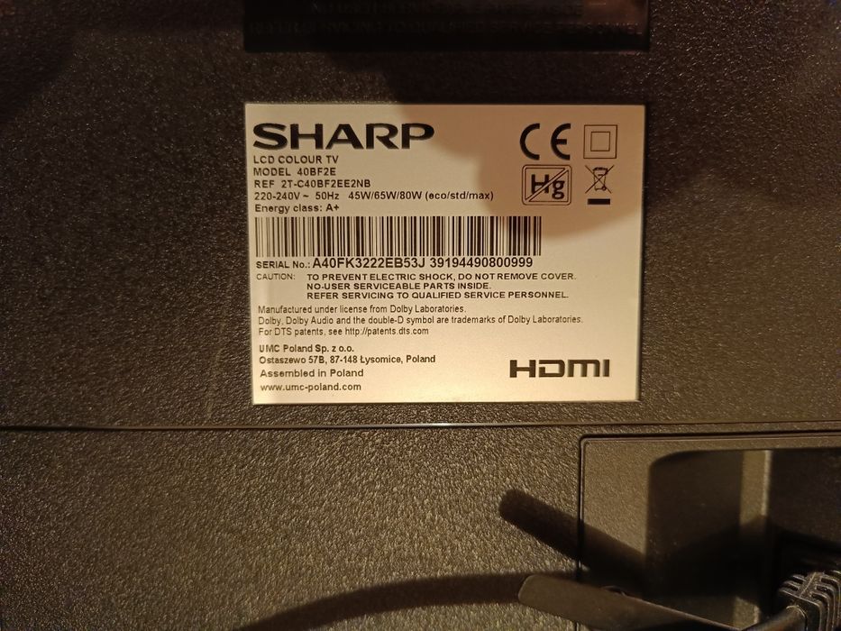 Телевизор Sharp 40' (счупена матрица)