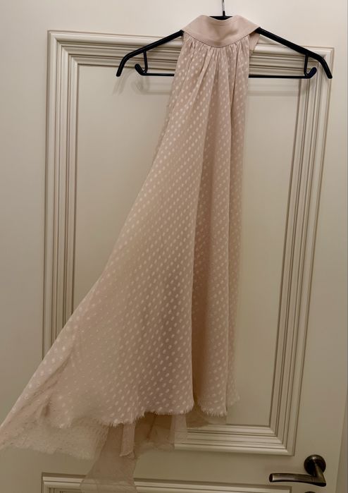 Rochie matase naturala Butterfly by Gene - peach, textura plumeti, spate gol