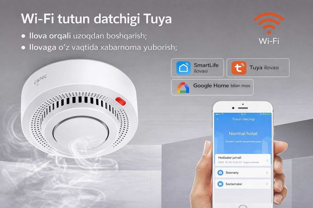 Умный датчик дыма DYGSM, для Умного дома, с поддержкой Алисы, Wi-Fi