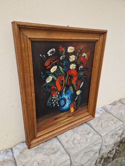 Страхотна антикварна немска авторска картина масло върху фазер