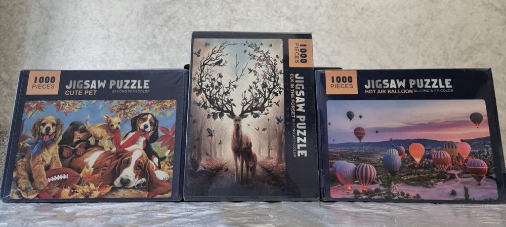 Пазлы из 1000 элементов. В широком ассортименте.
Материал: картон 
Сбо