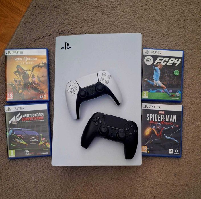 Ps5 (дискова версия) + 2 джойстика + 4 игри