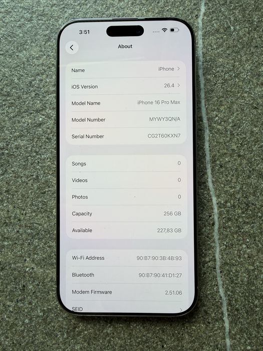 Перфектен ! iPhone 16 Pro Max 256GB Natural Titanium 91% Battery