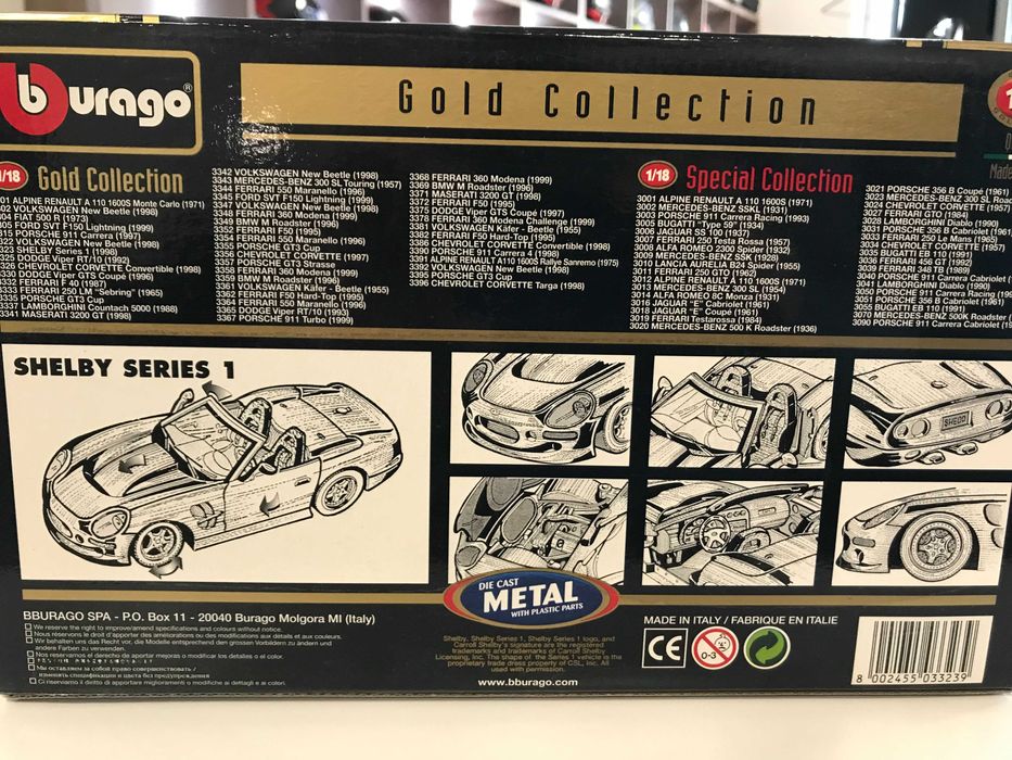 BBURAGO нова метална колекционерска количка.SHELBY COBRA 1998г.1:18