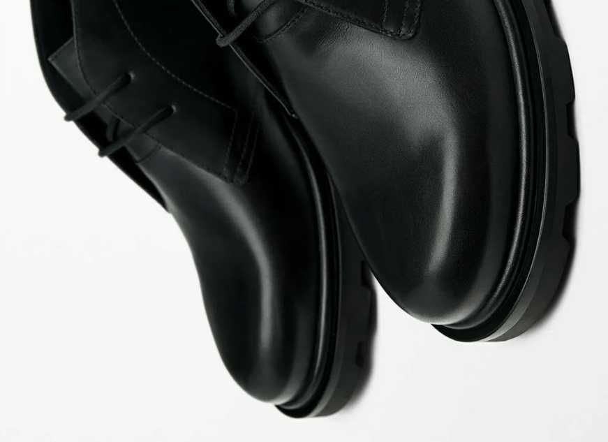 Ghete derby 44 lace up Massimo Dutti NOI piele naturala moale negru