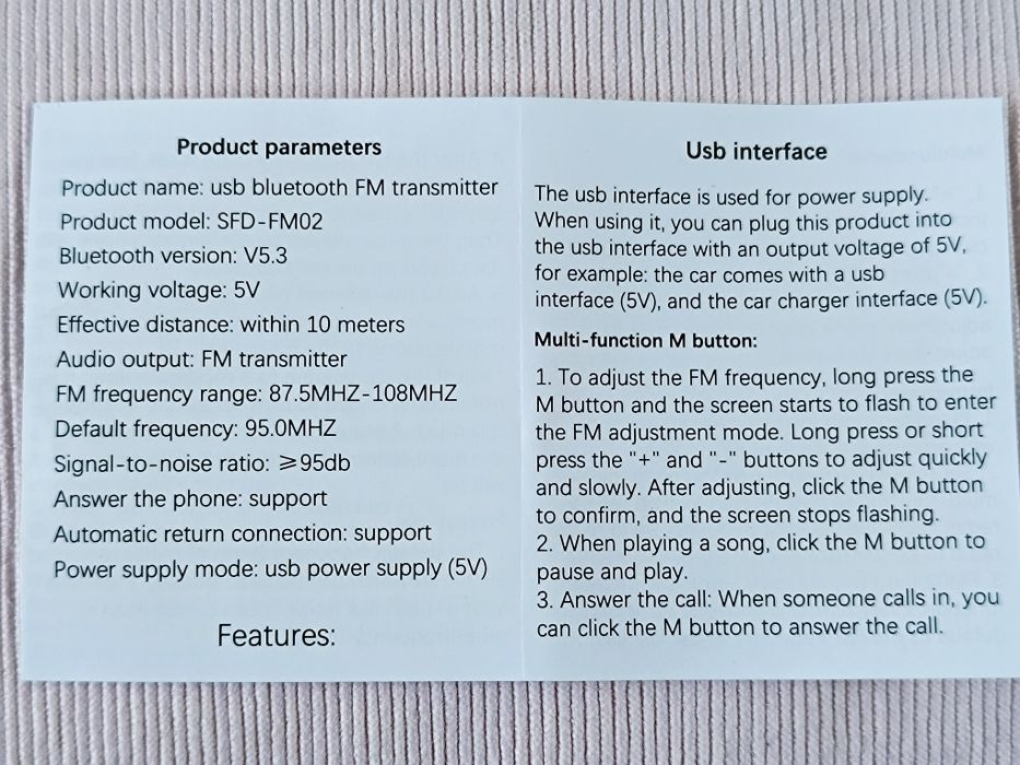 Modulator FM Bluetooth V5.3