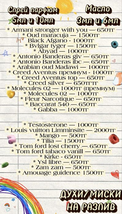 Миски духи парфюмерия на разлив