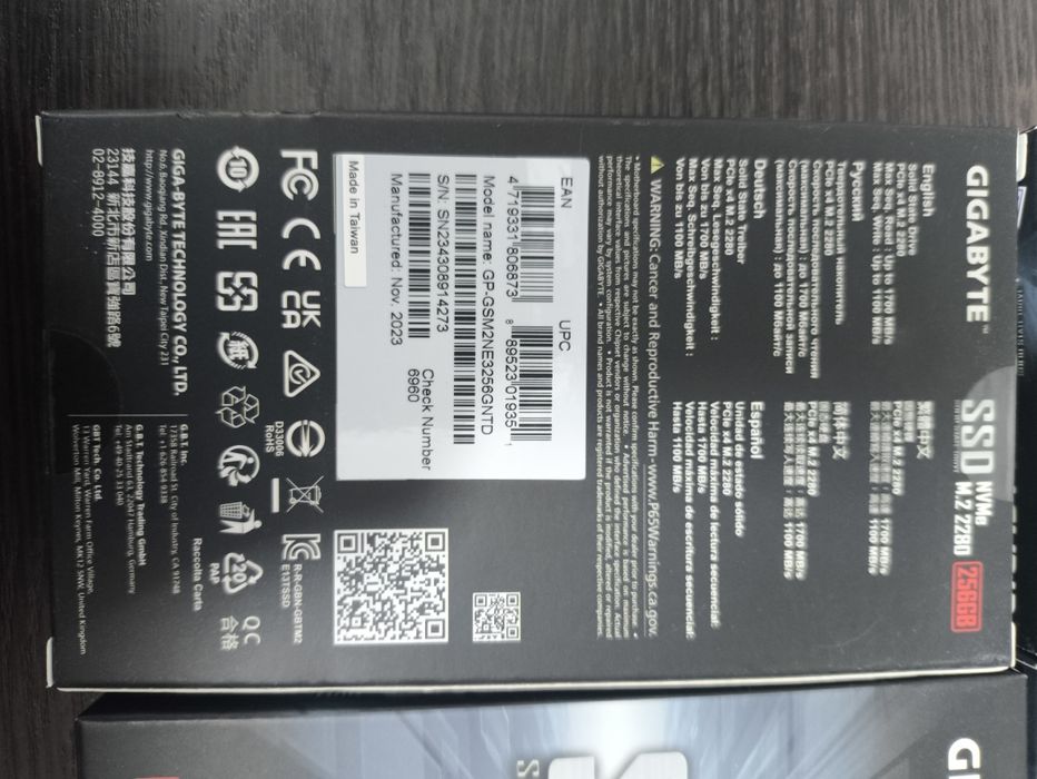 Новые! Янги! Gigabyte NVMe M.2 256Gb 10шт