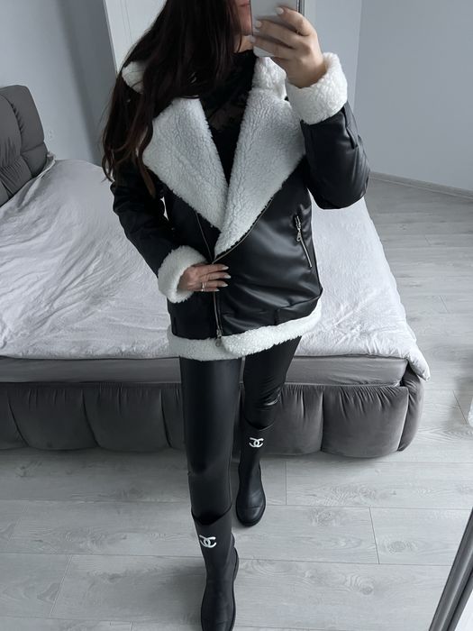 Черно кожено яке пух