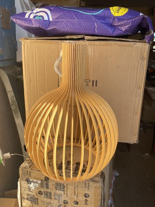 Дизайнерска лампа от шперплат висяща пампа Ф35 см Е27