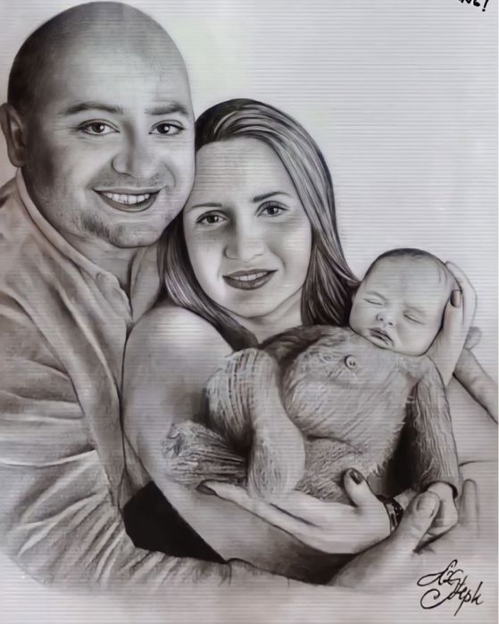 Portret in creion- Cadou Craciun, sarbatori, aniversare, nunta