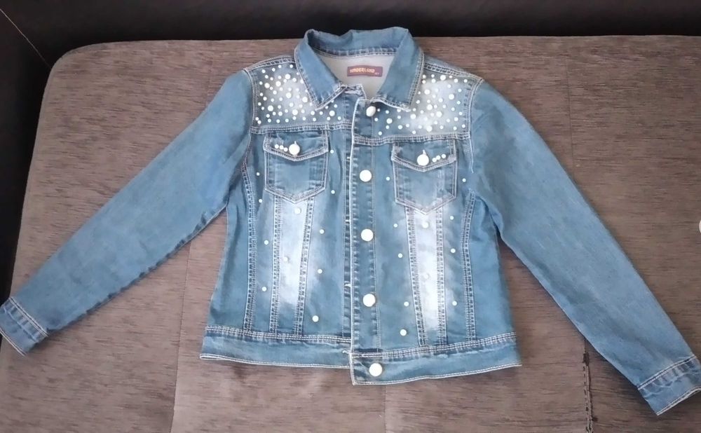 Дънково яке с перли за момиче