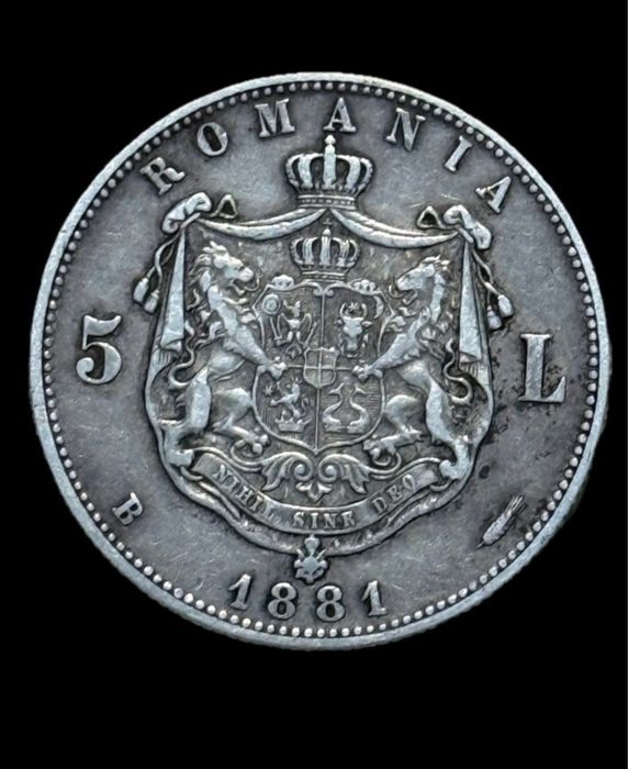 Moneda 5 lei 1881 , REGE G ingust, Carol I