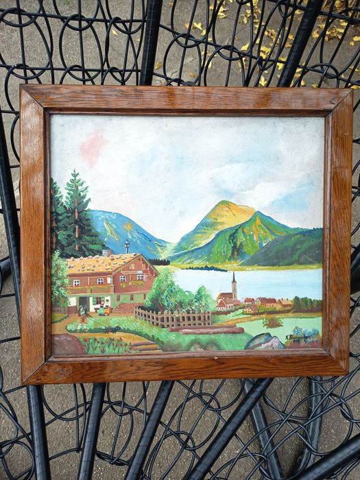 Tablou Pictat Și Semnat Rama Lemn Piesa Veche Artist Strain