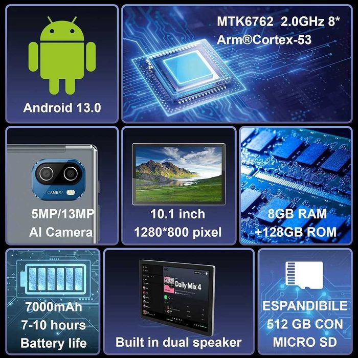 Нов Таблет лаптоп BITSMART 2в1 10.1 инча с клавиатура мишка калъф и слушалки Android 13 4G LTE