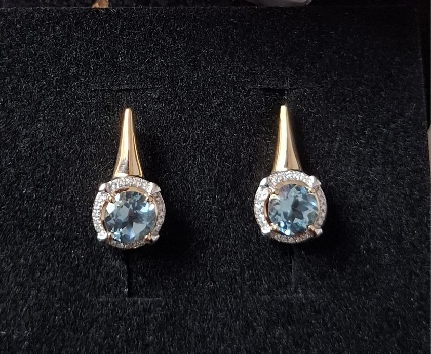 Cercei aur 14k diamante si topaz