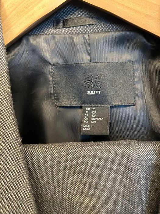 Costum Barbati/Barbatesc, H&M, Marimea 52, Gri inchis, Slim Fit