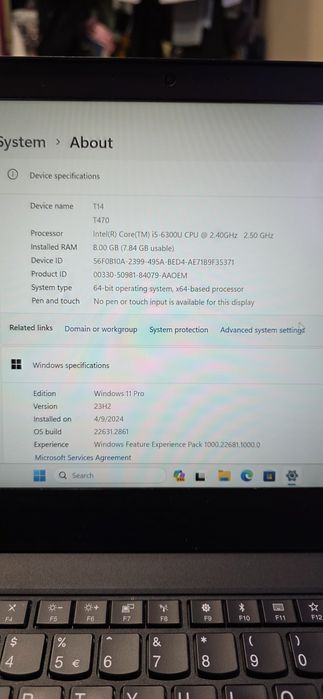 Lenovo ThinkPad T470-i5 6th, 8Gb Ram, 256Gb