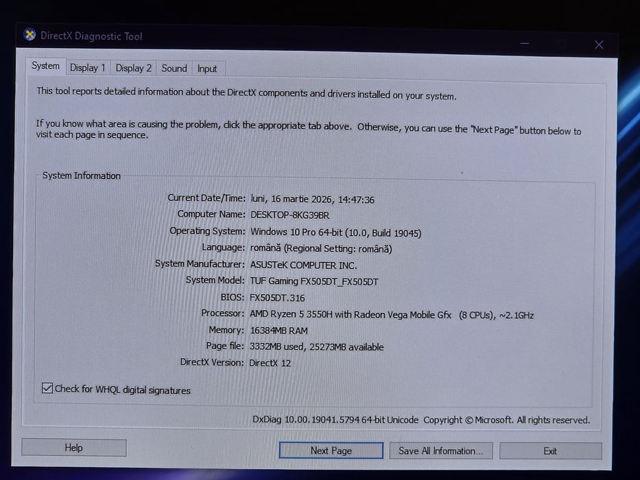 Vand laptop Asus TUF Gaming FX505DT